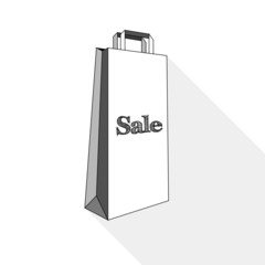 Flat design of white package mock up. Sale concept. Paper packaging for advertising isolated on white background. Vector illustration. 