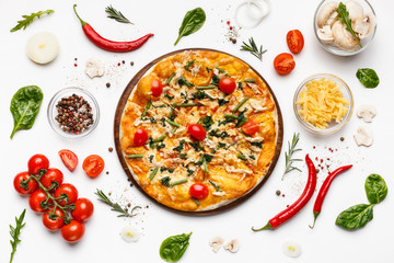 Italian pizza with cheese and cherry tomatoes