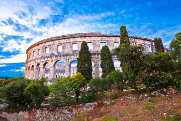 Arena Pula historic Roman amphitheater panoramc green landscape view