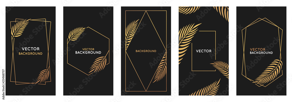 Poster Vector design template in simple modern style with copy space for text and palm leaves  - wedding invitation backgrounds and frames,  social media stories wallpapers