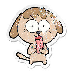 distressed sticker of a cute cartoon dog