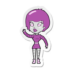 sticker of a cartoon robot woman waving