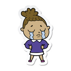 Obraz na płótnie Canvas sticker of a cartoon crying woman