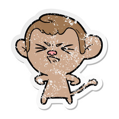 distressed sticker of a cartoon angry monkey