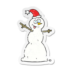 retro distressed sticker of a cartoon snowman