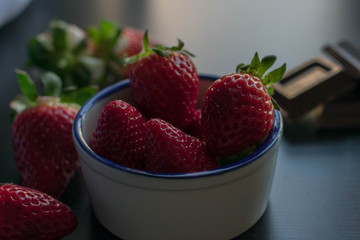 close up strawberries bowl 