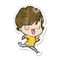 distressed sticker of a cartoon woman talking