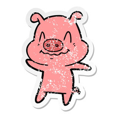 distressed sticker of a nervous cartoon pig