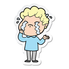 sticker of a cartoon man crying