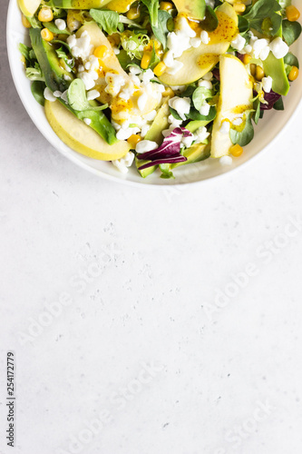 Mix Salad With Corn Apple Avocado And Fresh Farm Cottage Cheese