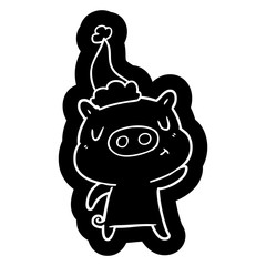 cartoon icon of a content pig wearing santa hat