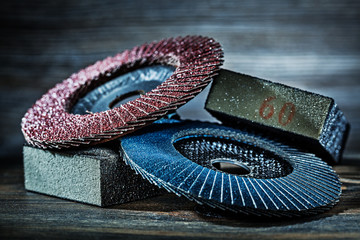 abrasive sponges and disks on wood