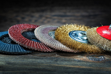 abrasive tools discs on vintage wood