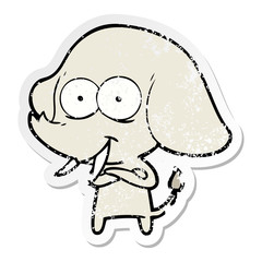 distressed sticker of a happy cartoon elephant
