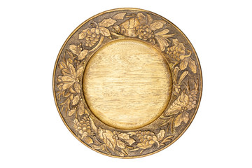 Wooden carving tray isolate on white background.