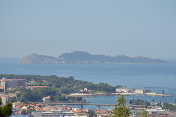 View Of The Cies Islands From The Mountain Of Castro In Vigo. Nature, Architecture, History, Travel. August 16, 2014. Vigo, Pontevedra, Galicia, Spain.