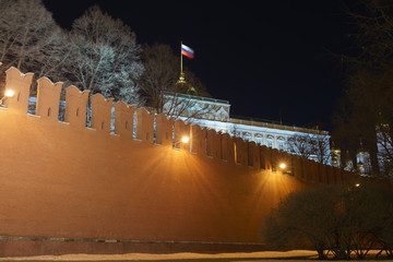 Image of the Red Kremlin wall and Residence of the President of the Russian Federation in Moscow in...
