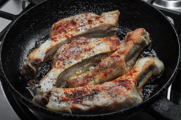 Appetizing pork ribs. The best beer snack.