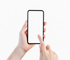 Hand holding smartphone blank screen on isolated.