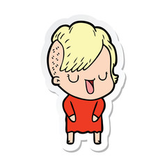 sticker of a cute cartoon girl with hipster haircut