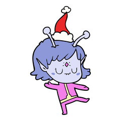 line drawing of a alien girl wearing santa hat