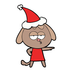 line drawing of a bored dog wearing santa hat