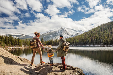 Family in Rocky mountains National park in USA - 254176929