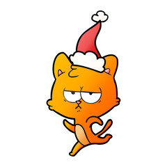 bored gradient cartoon of a cat wearing santa hat