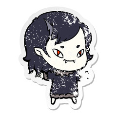distressed sticker of a cartoon friendly vampire girl