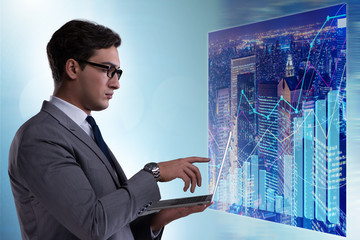 Businessman in futuristic stock trading concept