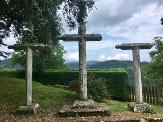 three old stone crosses