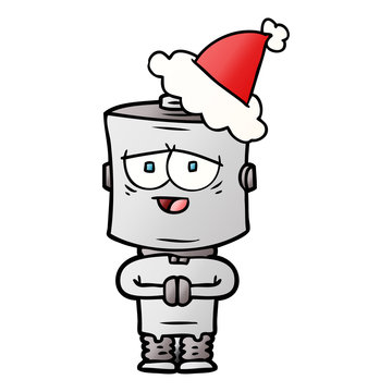 gradient cartoon of a robot wearing santa hat