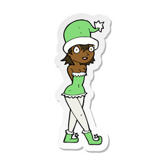 sticker of a cartoon woman in christmas elf costume