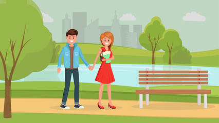 Lovely couple on date flat poster