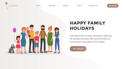 Happy family holidays landing web page