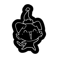 happy little dog cartoon icon of a wearing santa hat