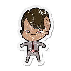 distressed sticker of a cute cartoon girl with hipster haircut