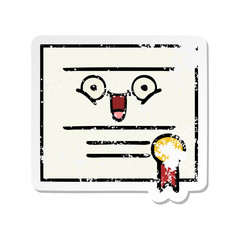 distressed sticker of a cute cartoon graduation diploma