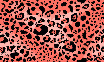 Leopard seamless pattern. Animal print with leopard dots. Trendy living coral color. Vector illustration for textile, postcard, fabric; wrapping paper, background, packaging.
