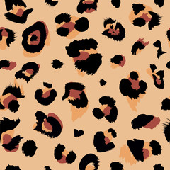 Leopard seamless pattern. Animal print with leopard dots. Trendy sand color. Vector illustration for textile, postcard, fabric; wrapping paper, background, packaging.