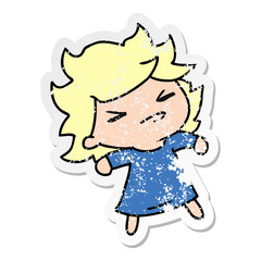 distressed sticker cartoon of a cute kawaii girl