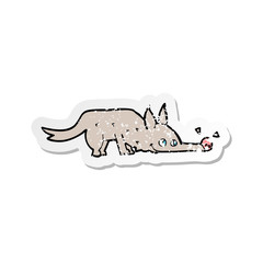 retro distressed sticker of a cartoon dog sniffing floor