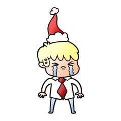 gradient cartoon of a boy crying wearing santa hat