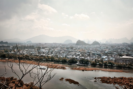 View of the charming city of Guilin from the Fubo Hill, China.