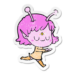 distressed sticker of a cartoon alien girl