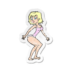 retro distressed sticker of a cartoon woman in lingerie