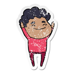 distressed sticker of a cartoon friendly man