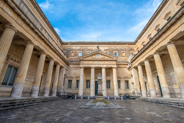 Lecce, Puglia, Italy - Public library and Principal facade of Convitto Palmieri with the bust of...