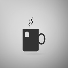 Cup of tea with tea bag icon isolated on grey background. Flat design. Vector Illustration