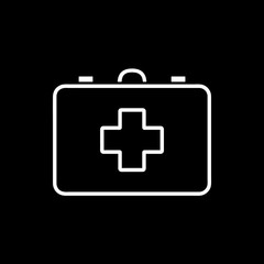 Flat line monochrome first aid kit symbol for web sites and apps. Minimal simple black and white first aid kit symbol. Isolated vector white first aid kit symbol on black background.